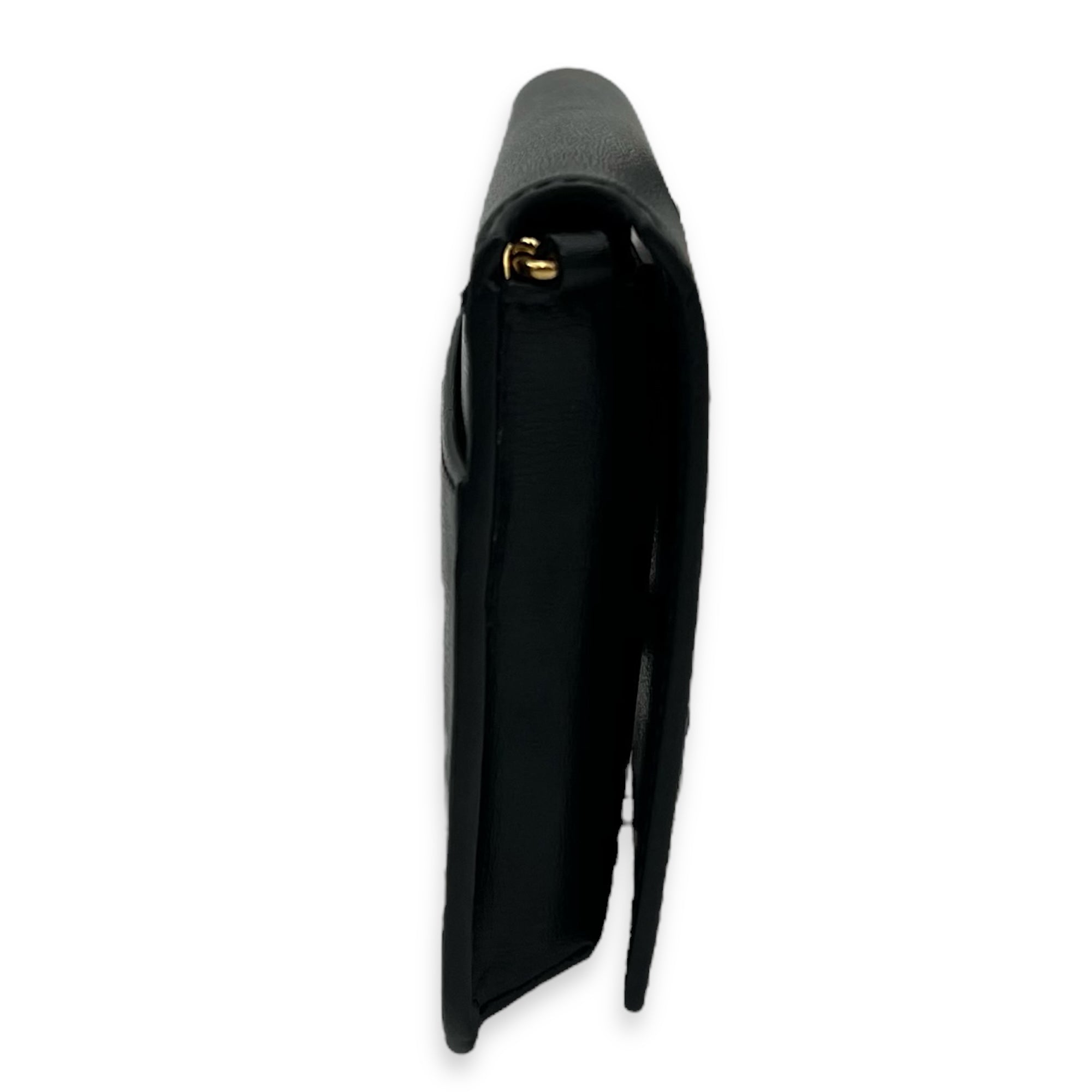 Saint Laurent Cassandra Black Phone Holder in Calfskin, Gold hardware_3