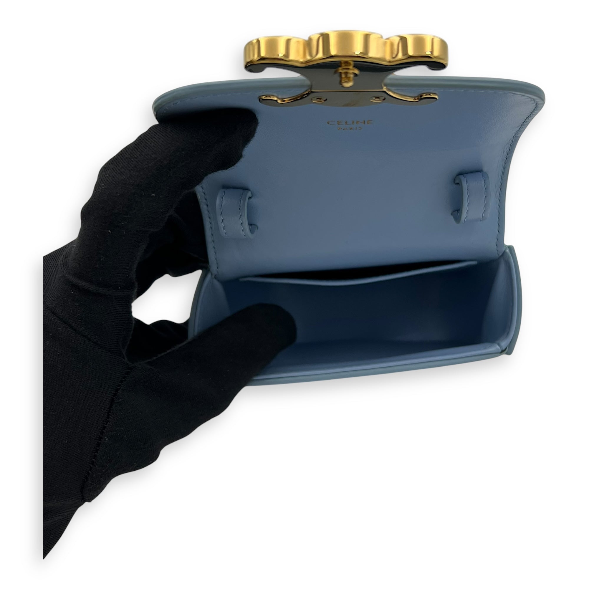 Celine Claude Crossbody Bag Blue in Calfskin, Gold hardware_6