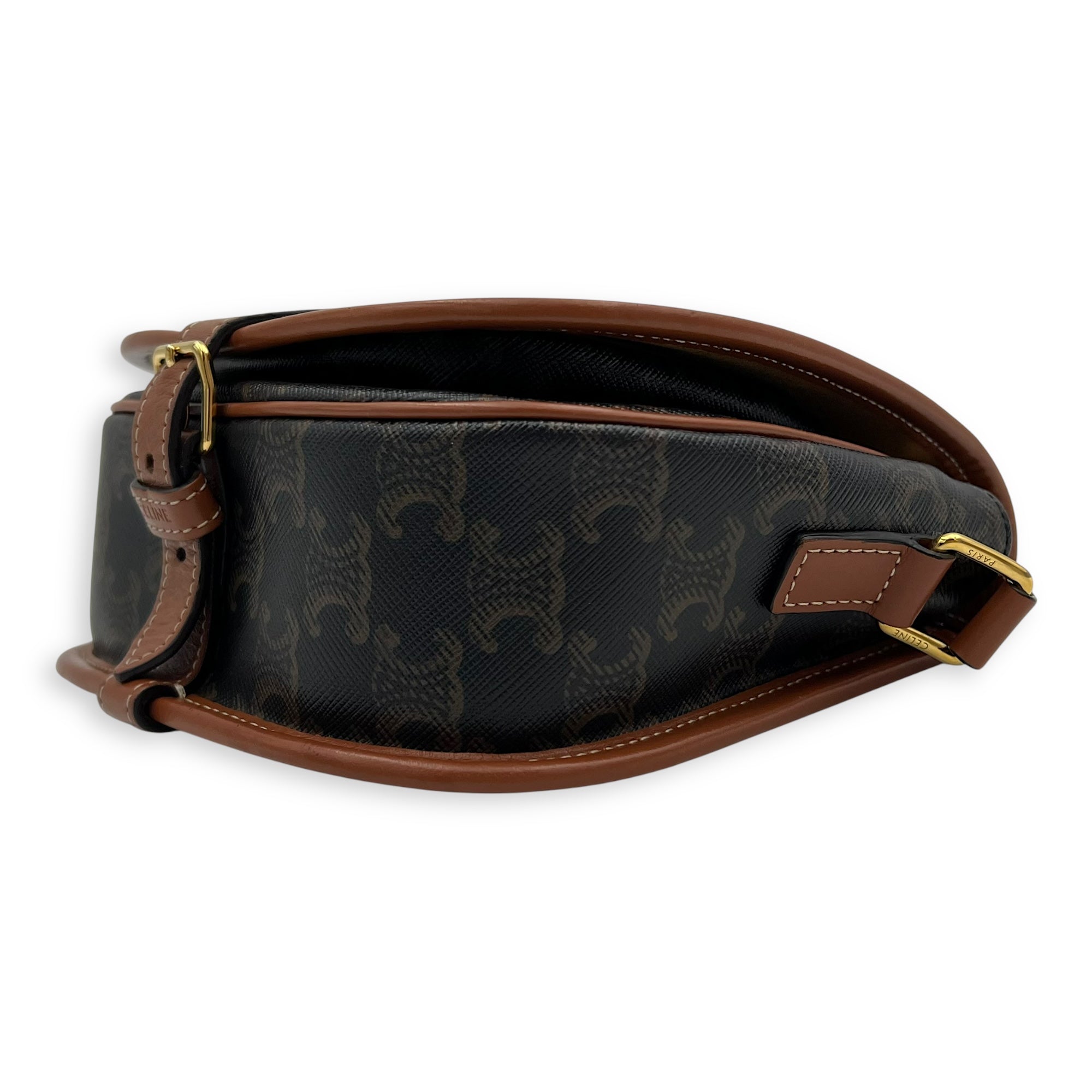 Celine Folco Crossbody Bag Brown in Coated Canvas, Gold hardware_8