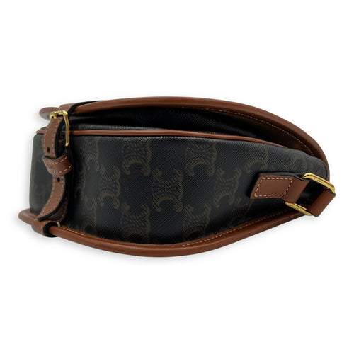 Celine Folco Crossbody Bag Brown in Coated Canvas, Gold hardware_8