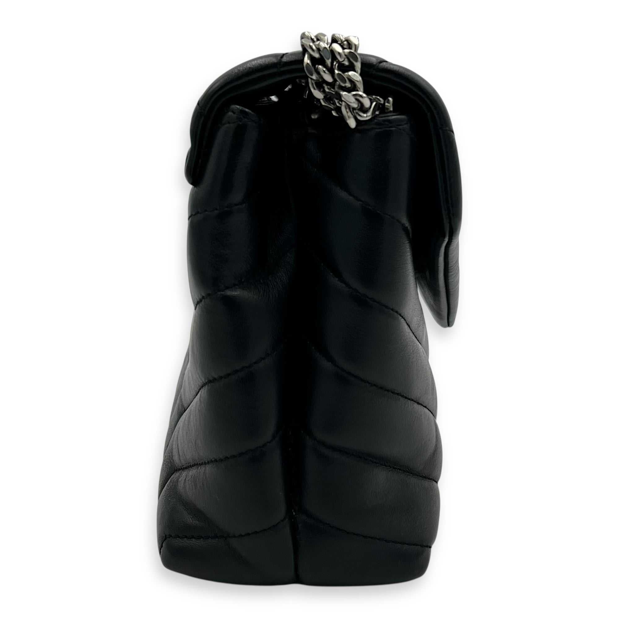Saint Laurent Loulou Small Black Shoulder Bag in Calfskin, Silver hardware_3