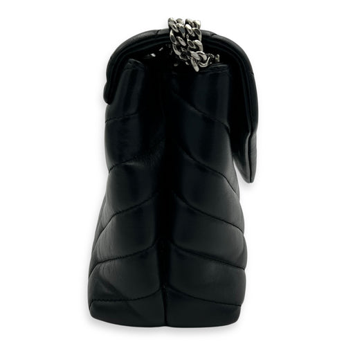 Saint Laurent Loulou Small Black Shoulder Bag in Calfskin, Silver hardware_3