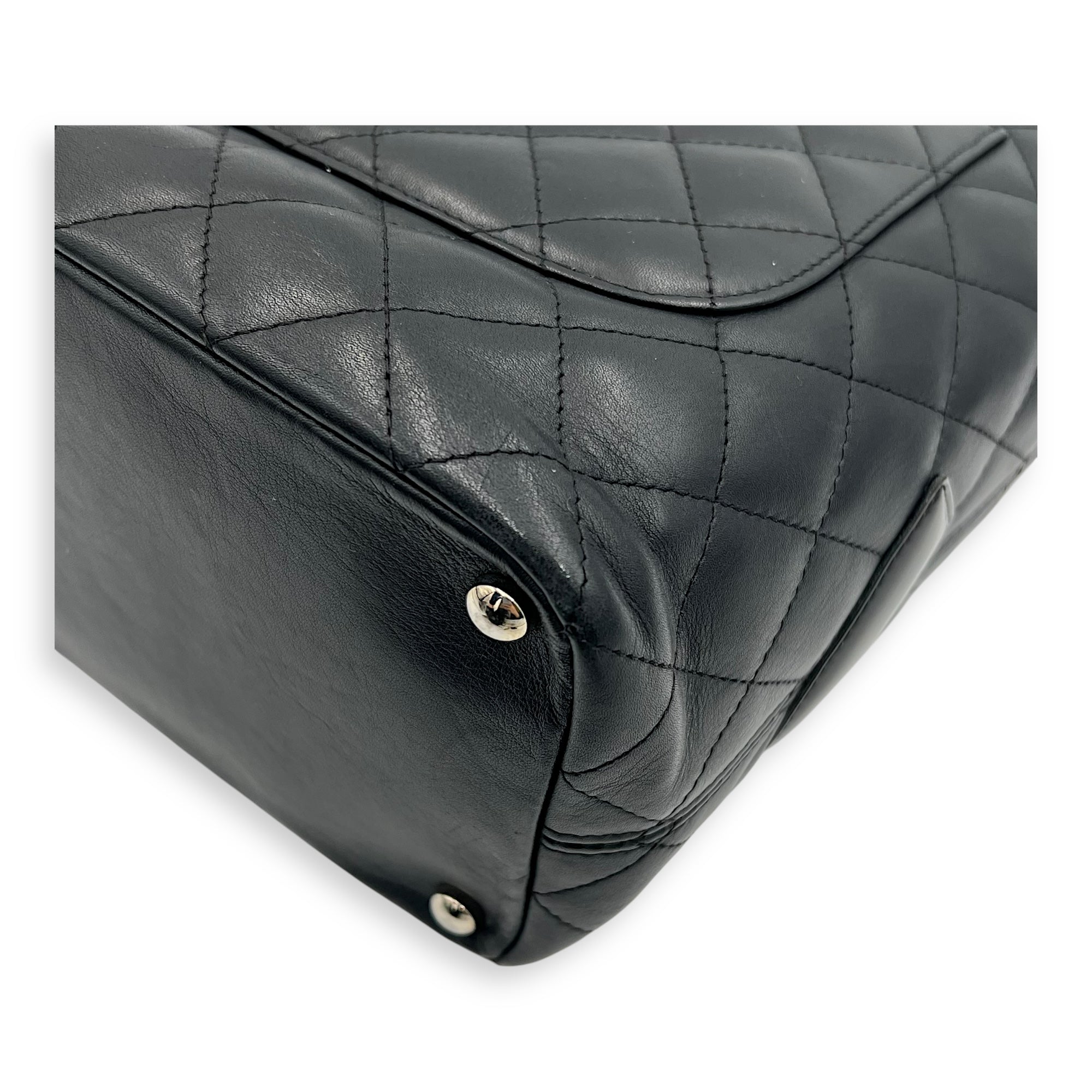 Chanel Cambon Tote Bag Black in Lambskin, Silver hardware_13
