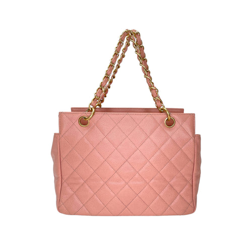 PST Petit Shopping Petit Pink Tote Bag in Caviar Leather, Gold hardware