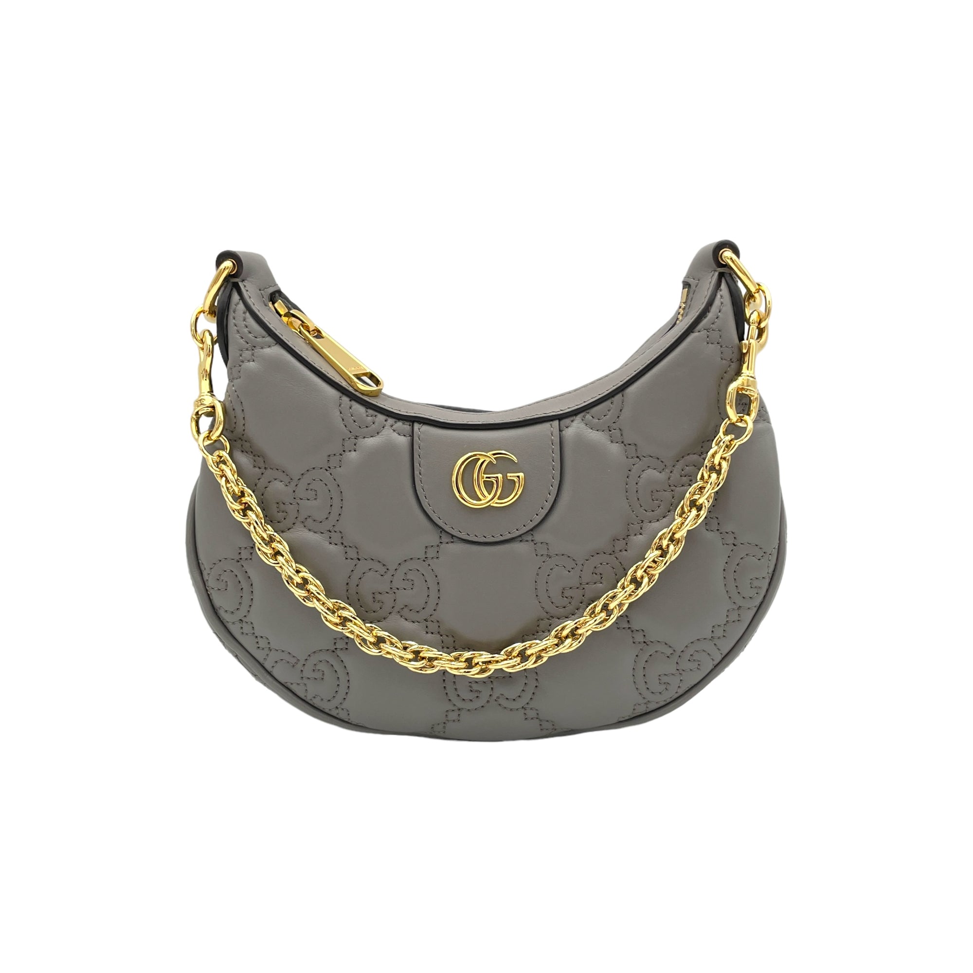 Matelassé Grey Shoulder Bag in Calfskin, Gold hardware