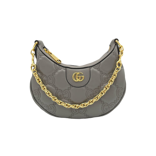 Matelassé Grey Shoulder Bag in Calfskin, Gold hardware