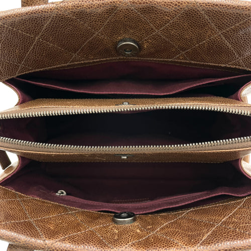 Two-way Brown Top Handle Bag in Caviar Leather, Ruthenium hardware