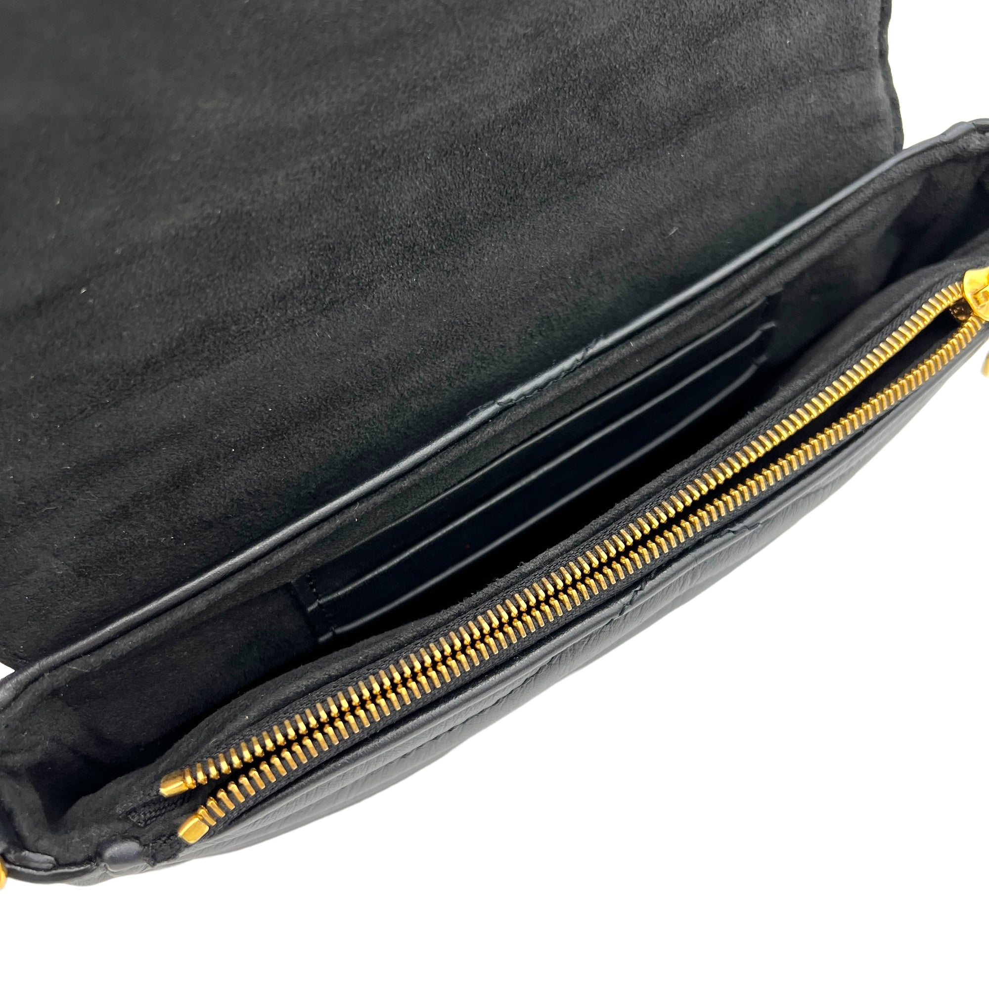 New Wave Black Crossbody Bag in Calfskin, Gold hardware