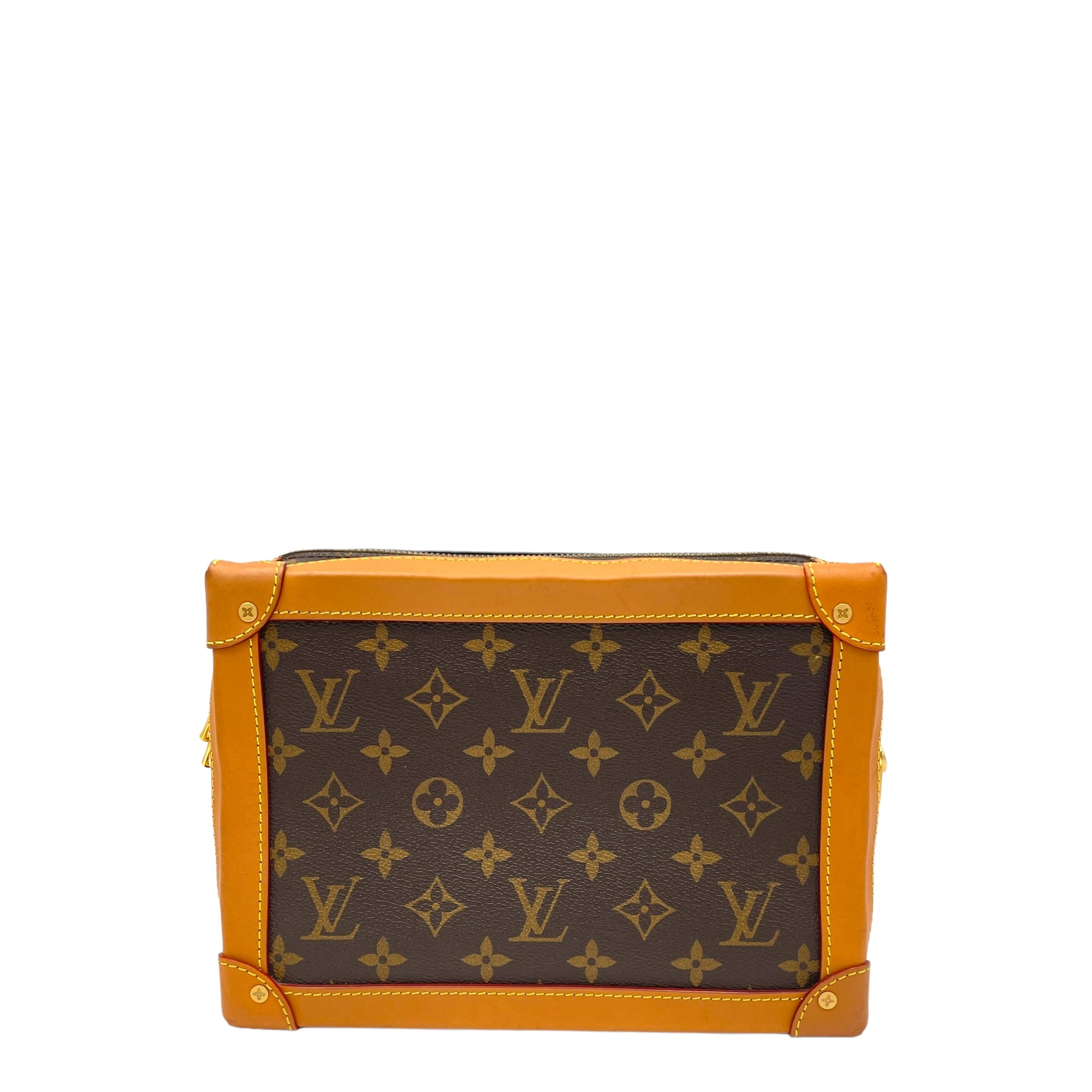 Soft Trunk Crossbody Bag Brown in Monogram Coated Canvas, Gold hardware