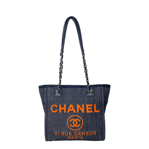 Deauville Blue Tote Bag in Denim, Silver hardware