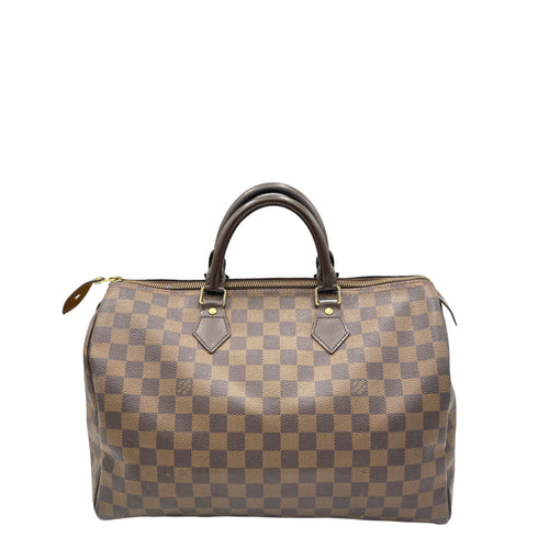 Speedy Top Handle Bag 35 Damier Ebene in Coated Canvas, Gold hardware