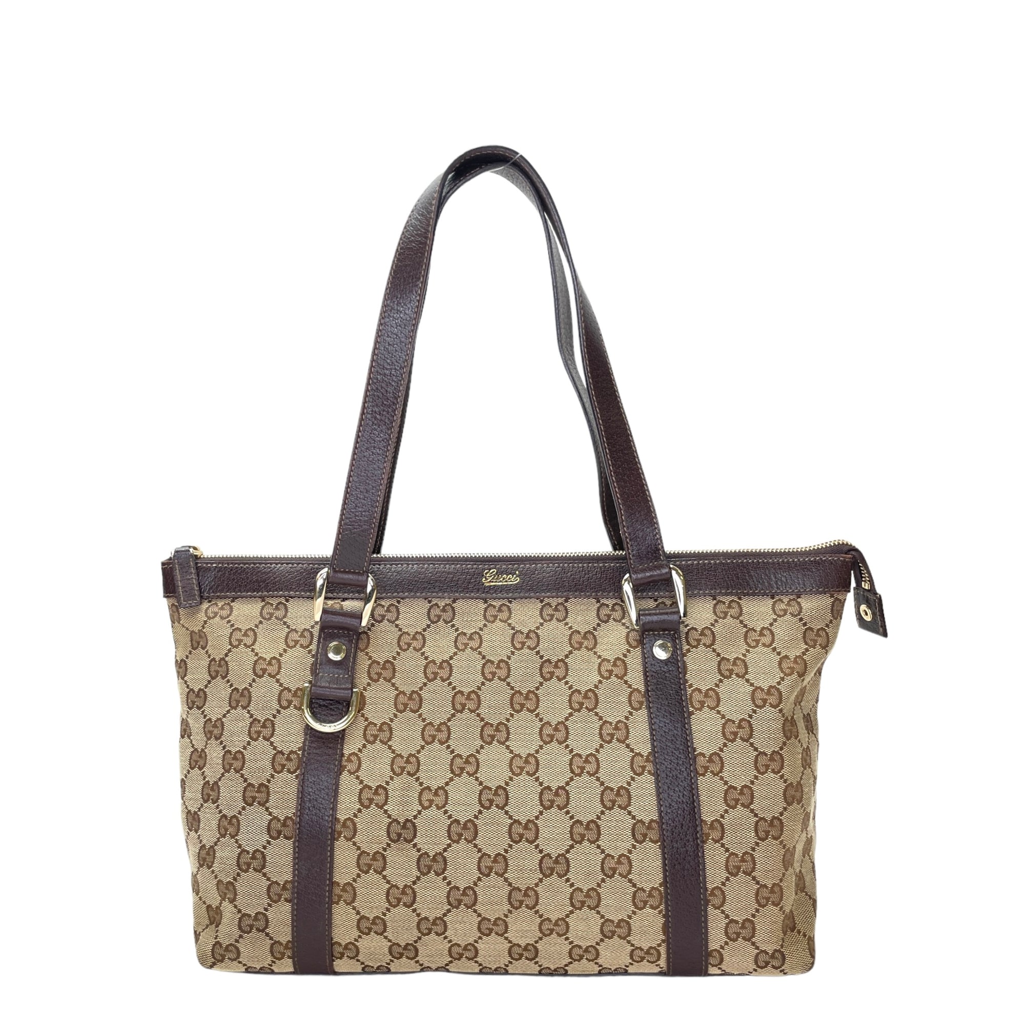 GG Supreme Brown Shoulder Bag in Canvas, Gold hardware