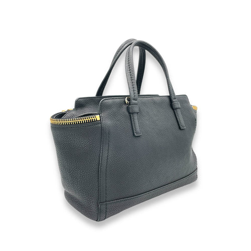 Gancini Top Handle Bag Black in Calfskin, Gold hardware