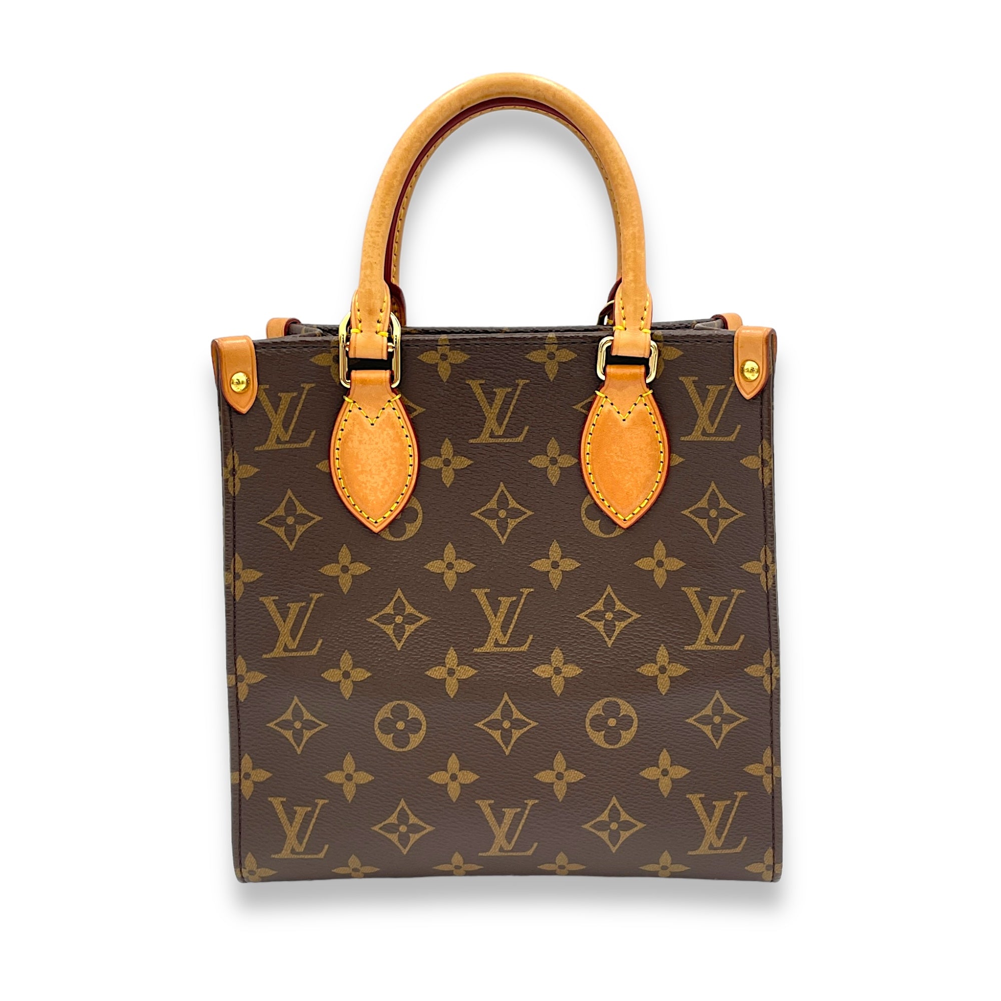 Sac Plat Top Handle Bag BB Brown in Monogram Coated Canvas, Gold hardware