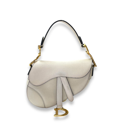 Saddle Top Handle Bag Mini White in Calfskin, Gold hardware