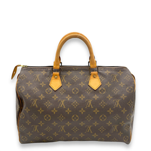 Speedy 35 Brown Top Handle Bag in Monogram Coated Canvas, Gold hardware