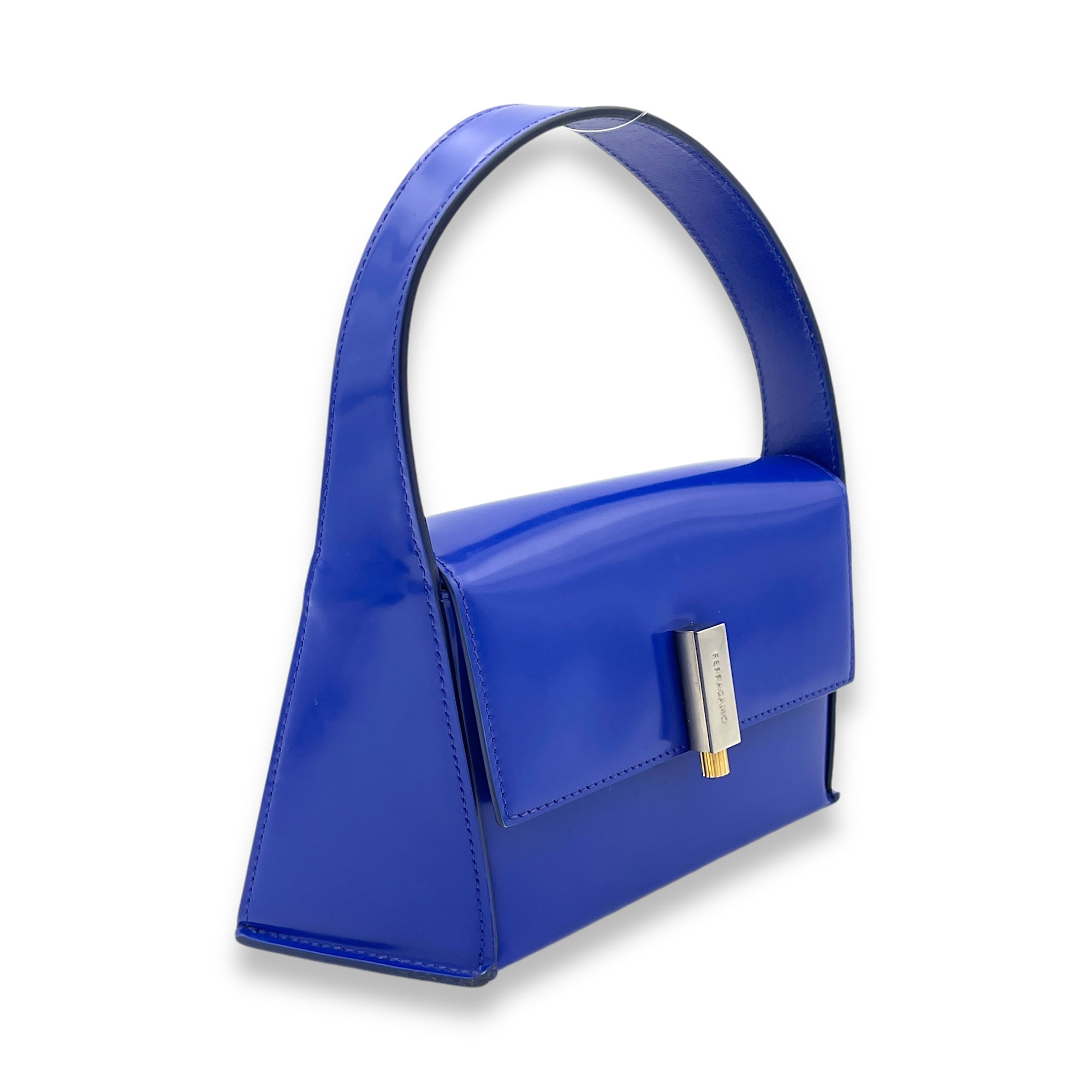 Prisma Blue Top Handle Bag in Calfskin, Silver hardware