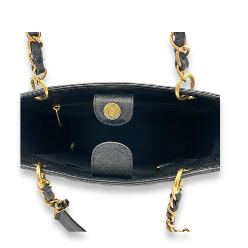 PST Tote Bag Black in Caviar Leather, Gold hardware