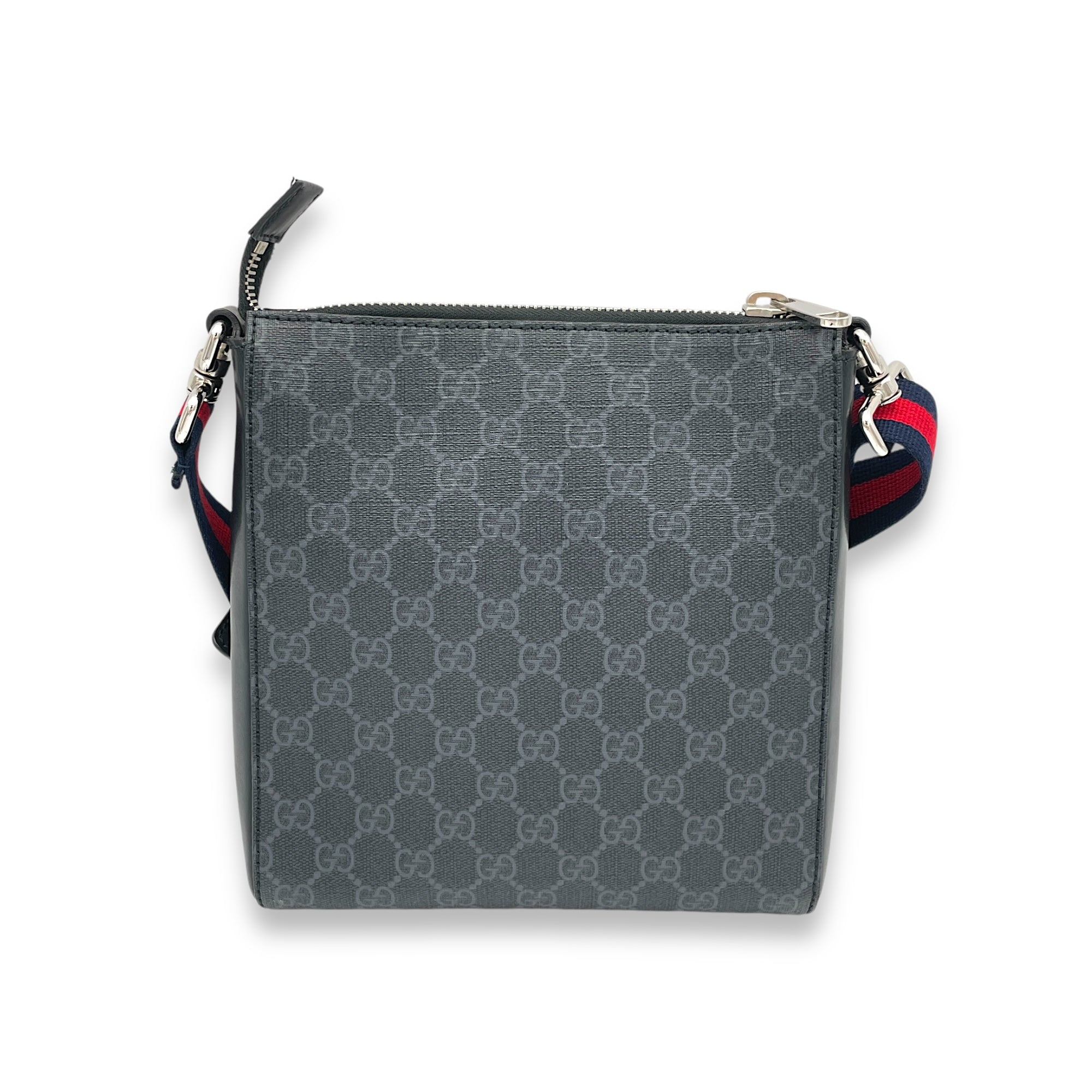 GG Supreme Messenger Black in Monogram Coated Canvas, Silver hardware