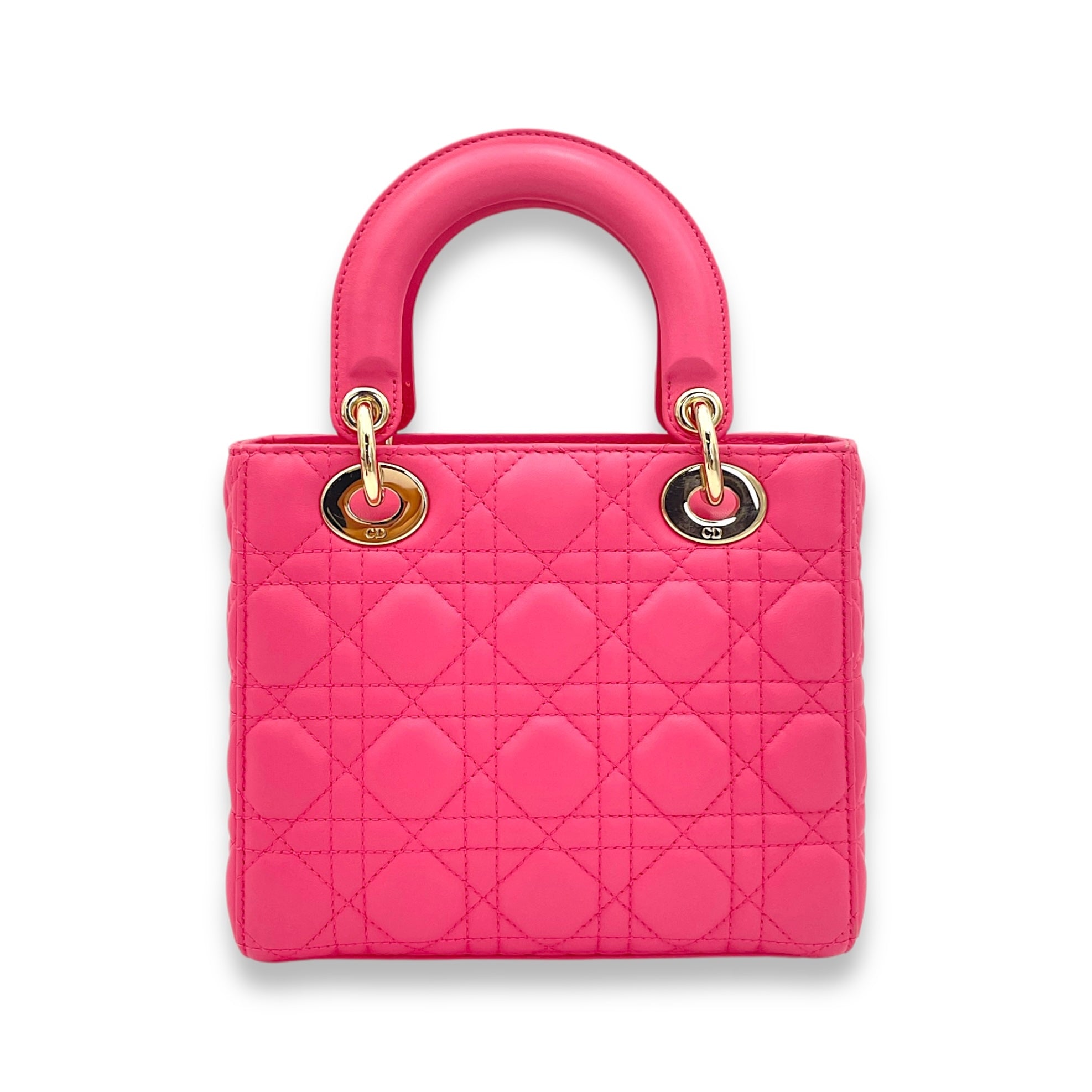 Lady Dior Small Pink Top Handle Bag in Lambskin, Gold hardware