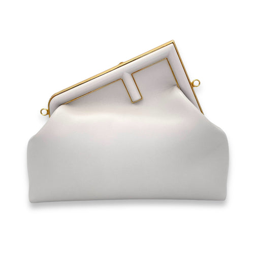 First Medium Grey Shoulder Bag in Calfskin, Gold hardware