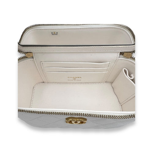 CC White Vanity Bag in Caviar Leather, Gold hardware