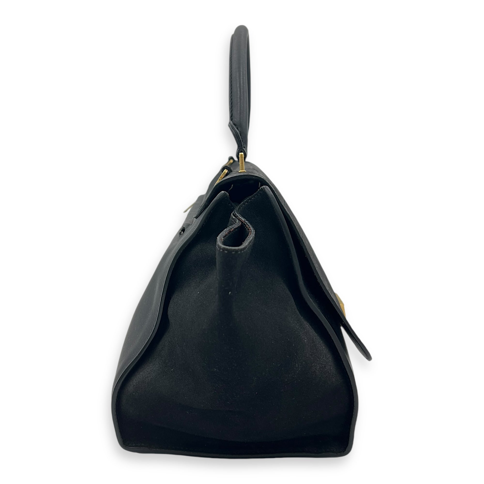 Trapeze Medium Black Top Handle Bag in Calfskin, Gold hardware