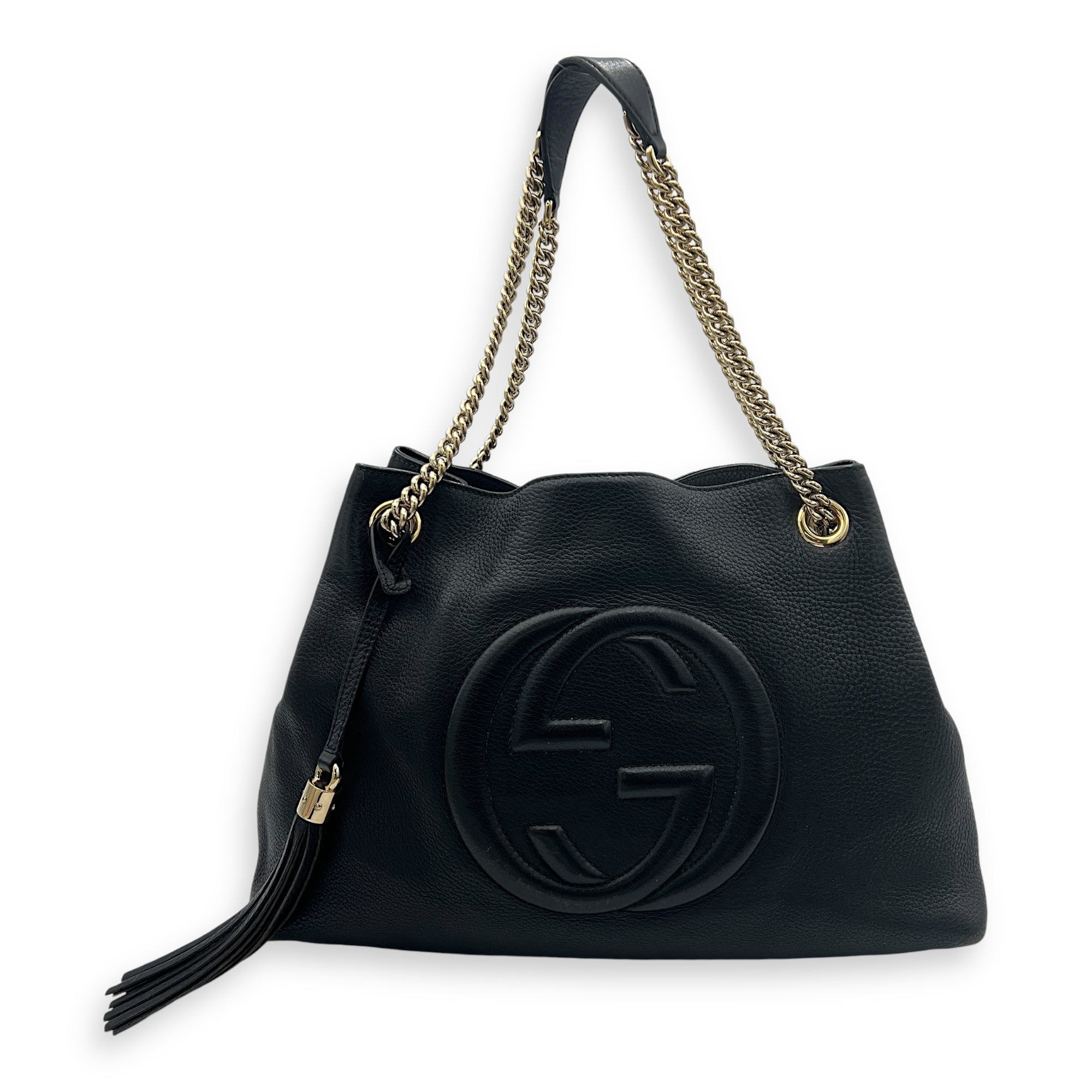 Soho Shoulder Bag Black in Calfskin, Gold hardware