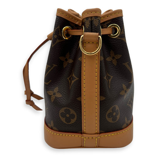 Noe Top Handle Bag Nano Brown in Monogram Coated Canvas, Gold hardware