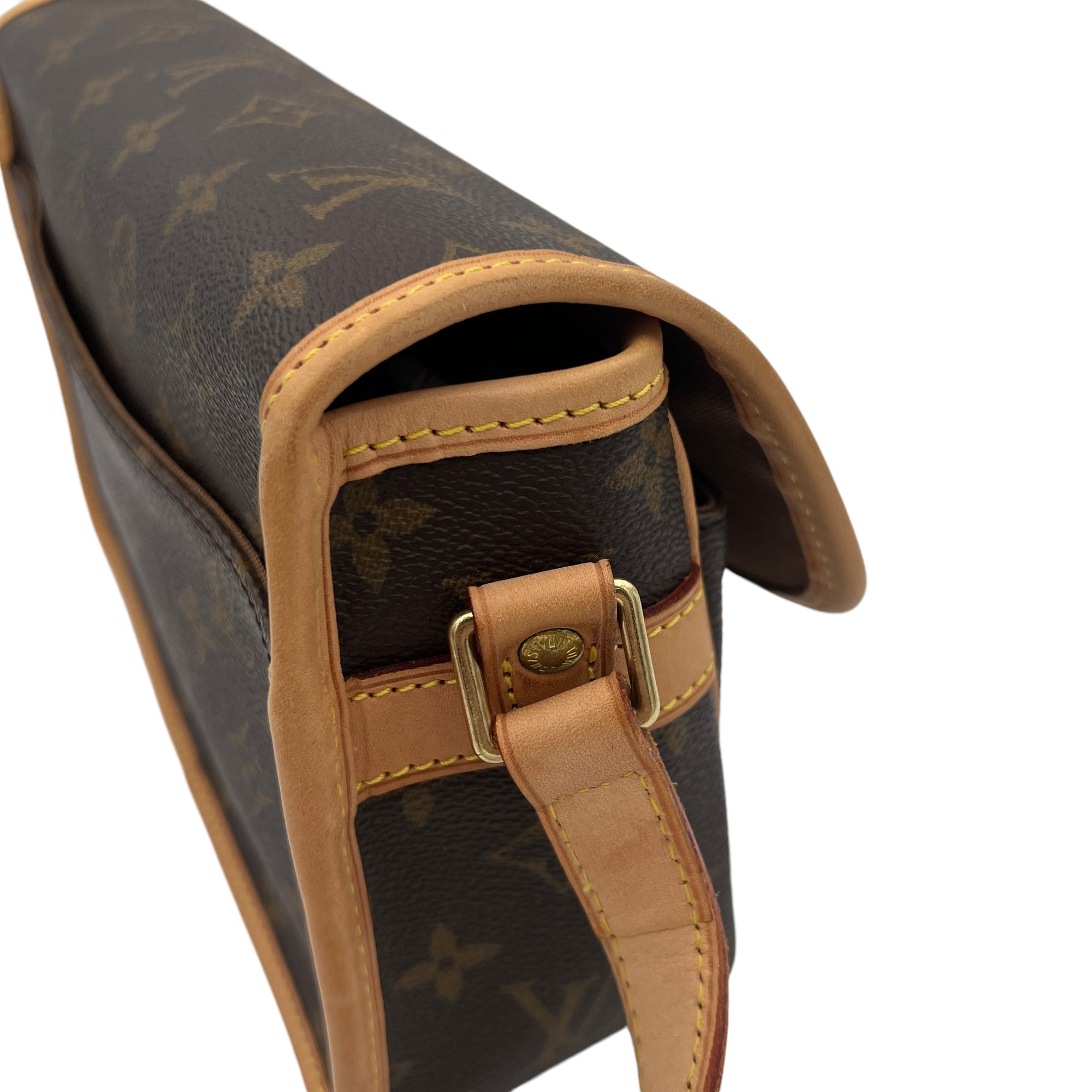 Sologne Crossbody Bag Brown in Monogram Coated Canvas, Gold hardware