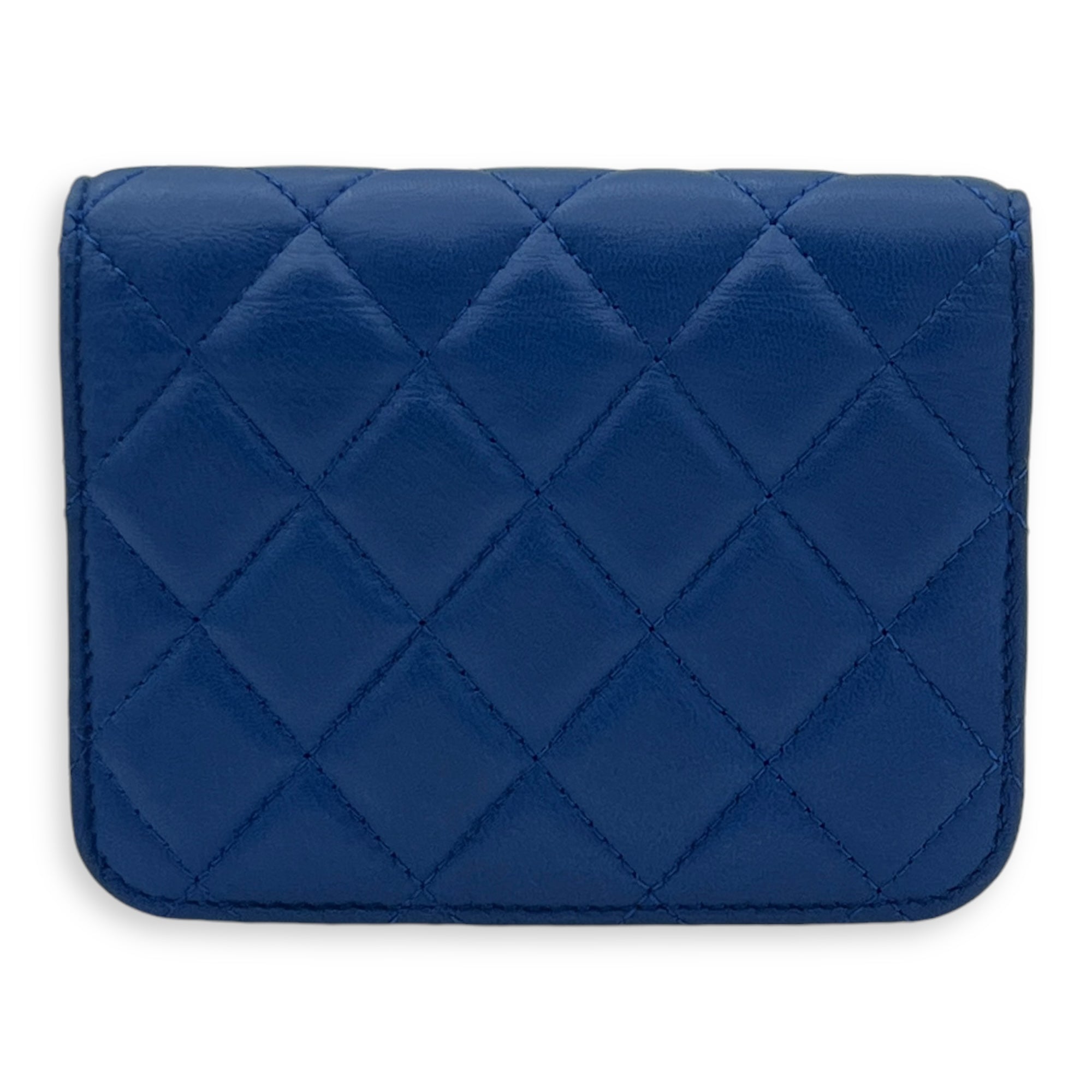 Pearl Crush Mini Blue Wallet On Chain in Calfskin, Gold hardware