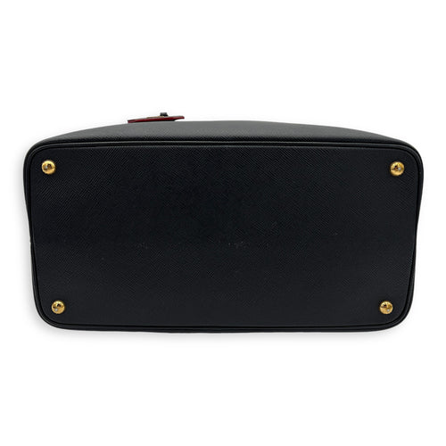 Double Top Handle Bag Black in Saffiano Leather, Gold hardware