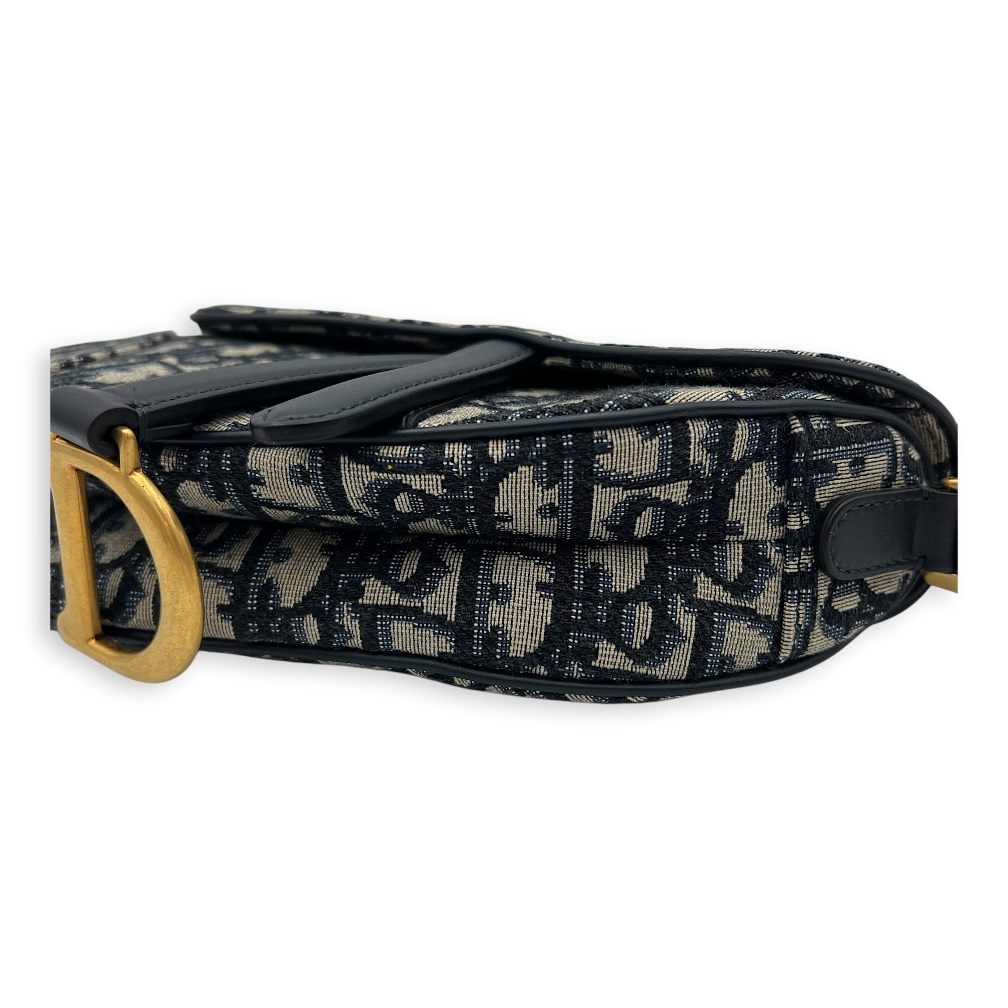 Saddle Top Handle Bag Mini Blue in Jacquard , Gold Hardware