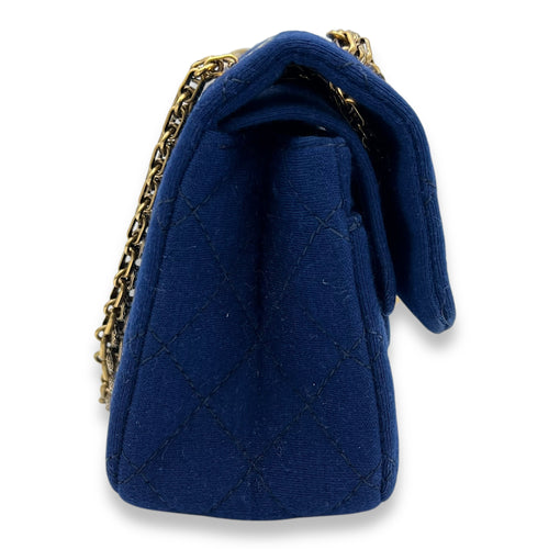 Chanel 2.55 Mini Blue Shoulder Bag in Jersey, Gold hardware_3