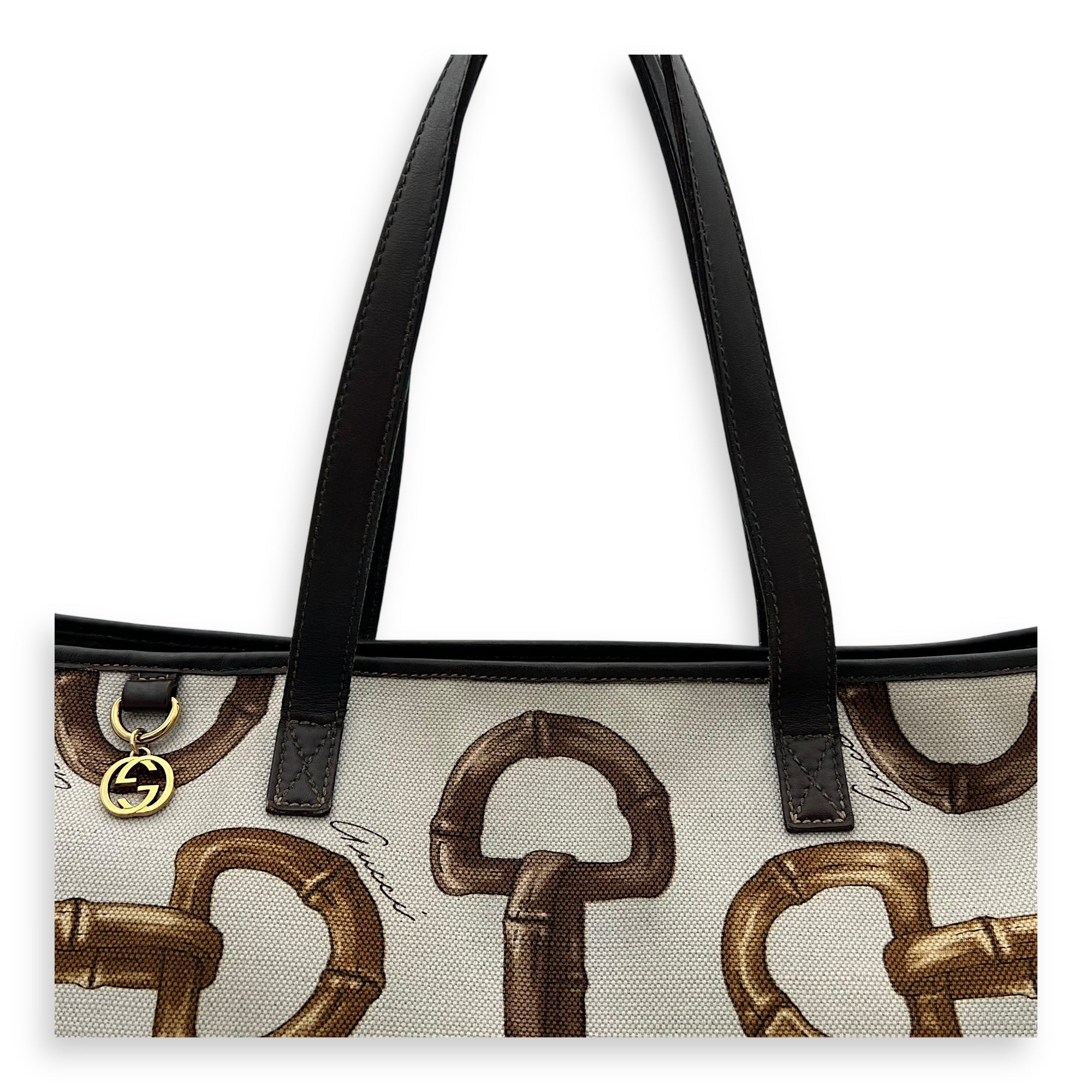 Gucci Horsebit Tote Bag White in Canvas, Gold hardware_7