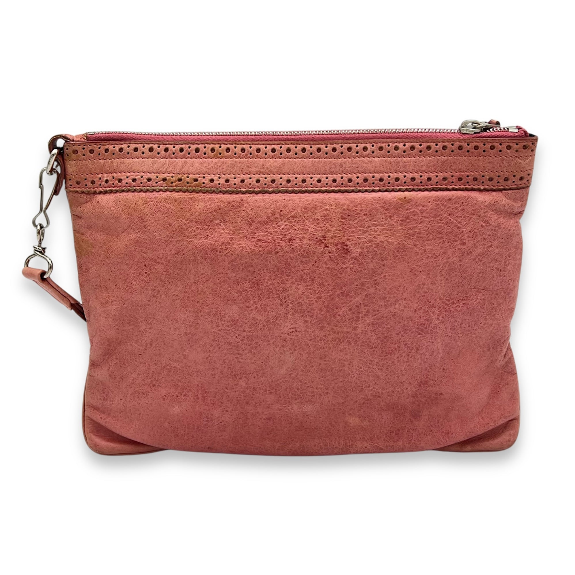 Balenciaga City Clutch Pink in Distressed Leather, Silver hardware_2