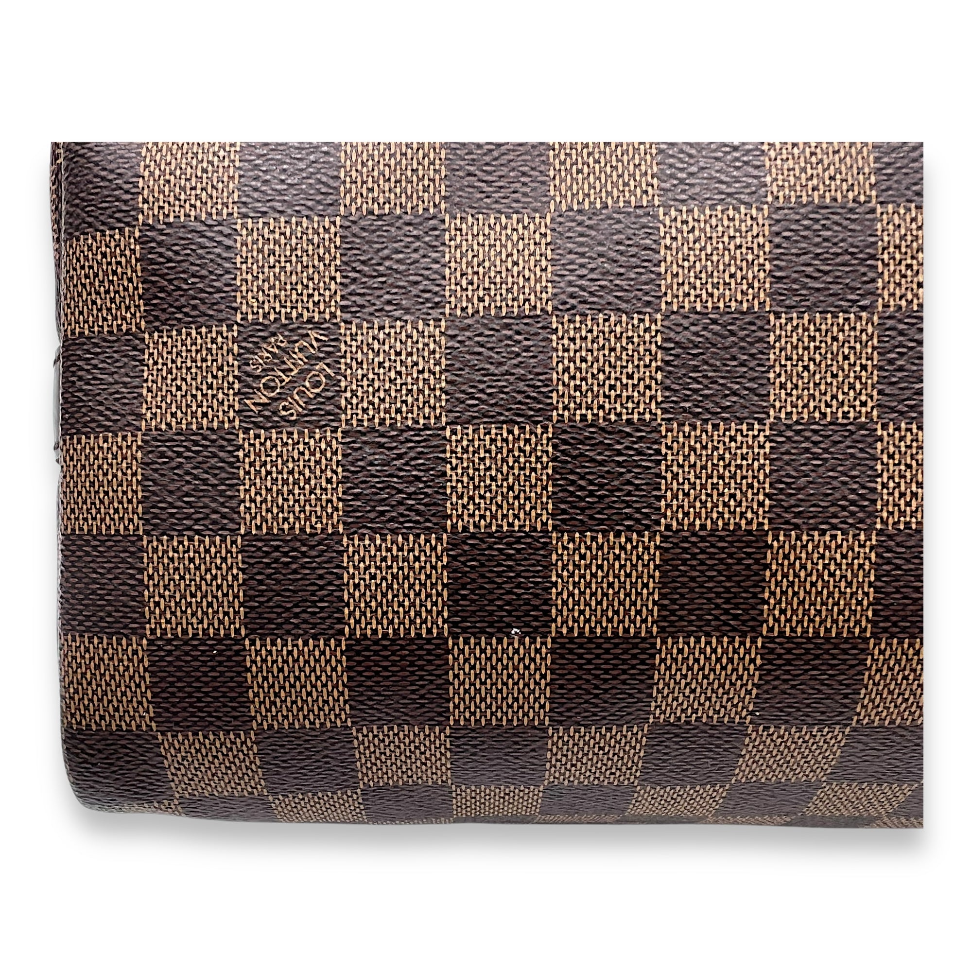 Louis Vuitton Speedy Bandouliere 25 Damier Ebene Top Handle Bag in Coated Canvas, Gold hardware_8