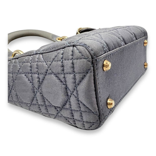 Christian Dior Lady Dior Top Handle Bag Mini Grey in Satin, Gold hardware_9