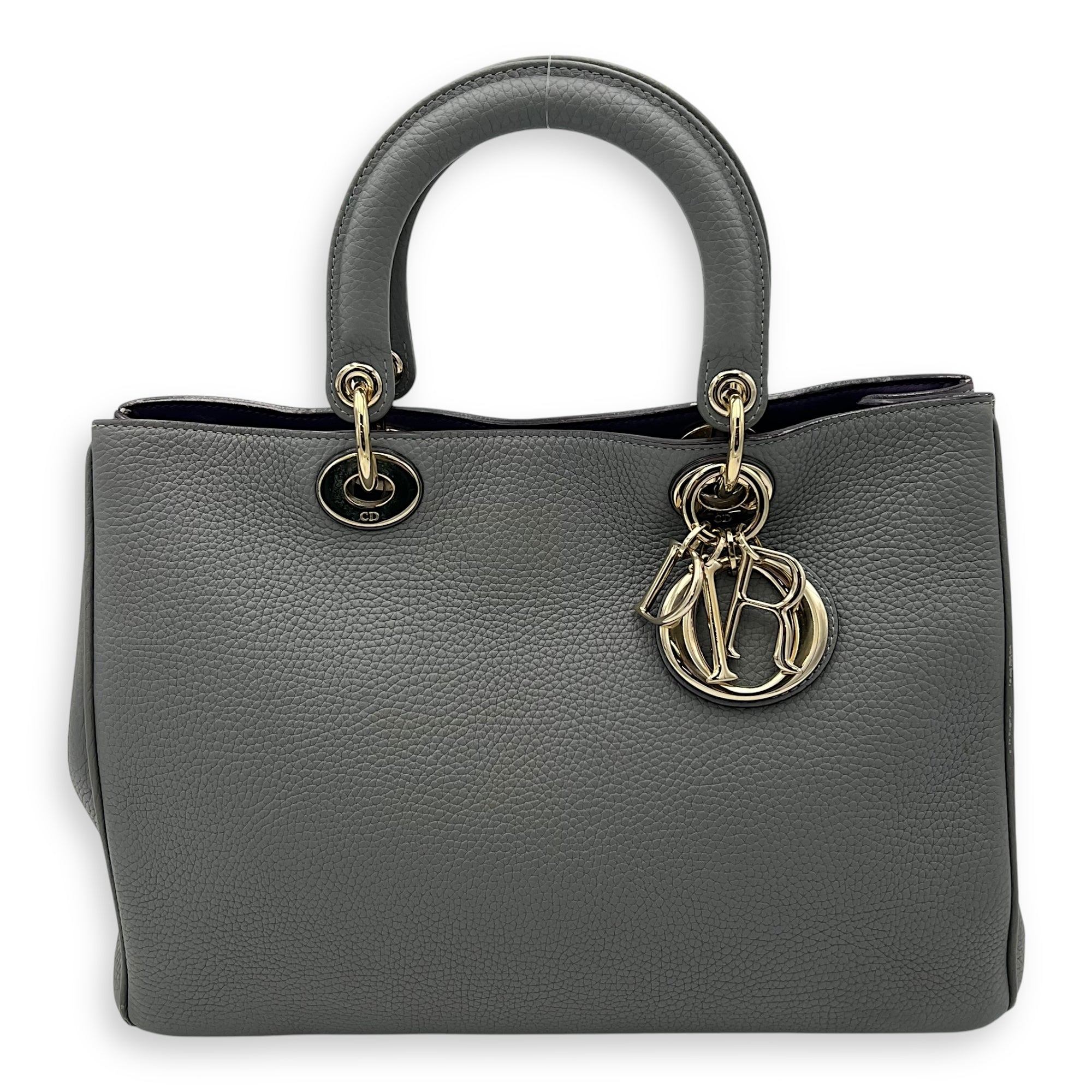 Christian Dior Diorissimo Top Handle Bag Grey in Calfskin, Gold hardware_1