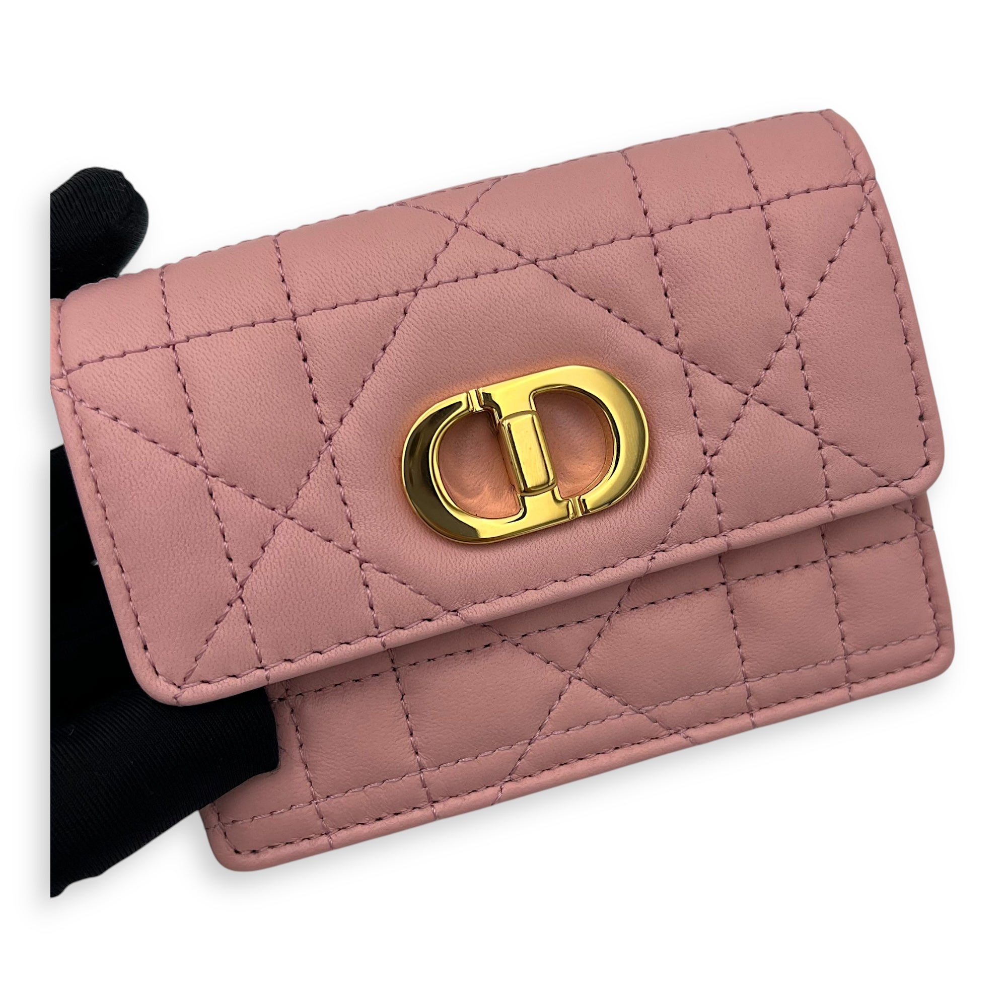 Christian Dior Caro Wallet On Chain Pink in Lambskin, Gold hardware_8