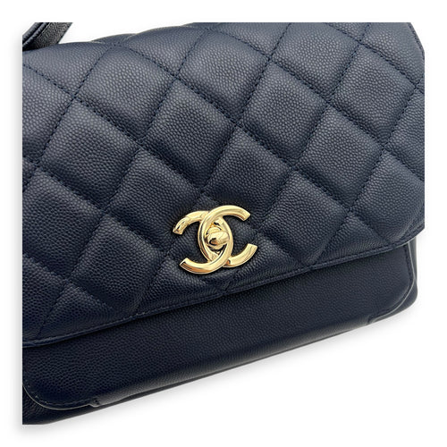 Chanel Business Affinity Top Handle Bag Blue in Caviar Leather, Light Gold hardware_9