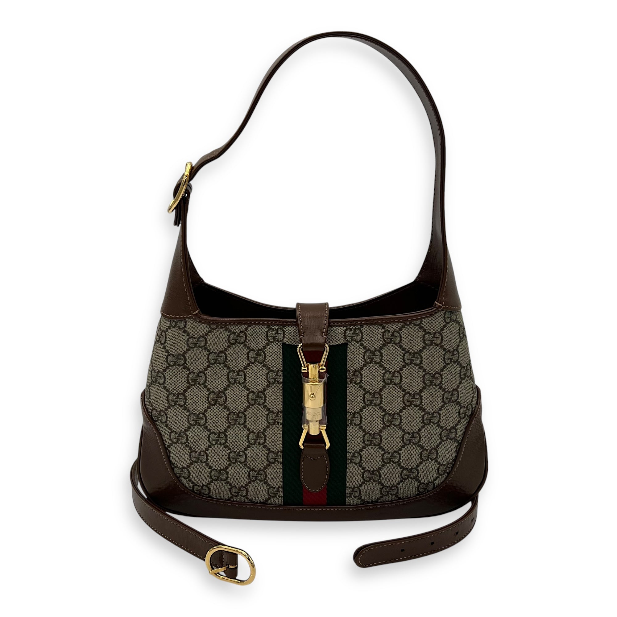 Gucci Jackie 1961 Brown Shoulder Bag in Monogram Coated Canvas, Gold hardware_7