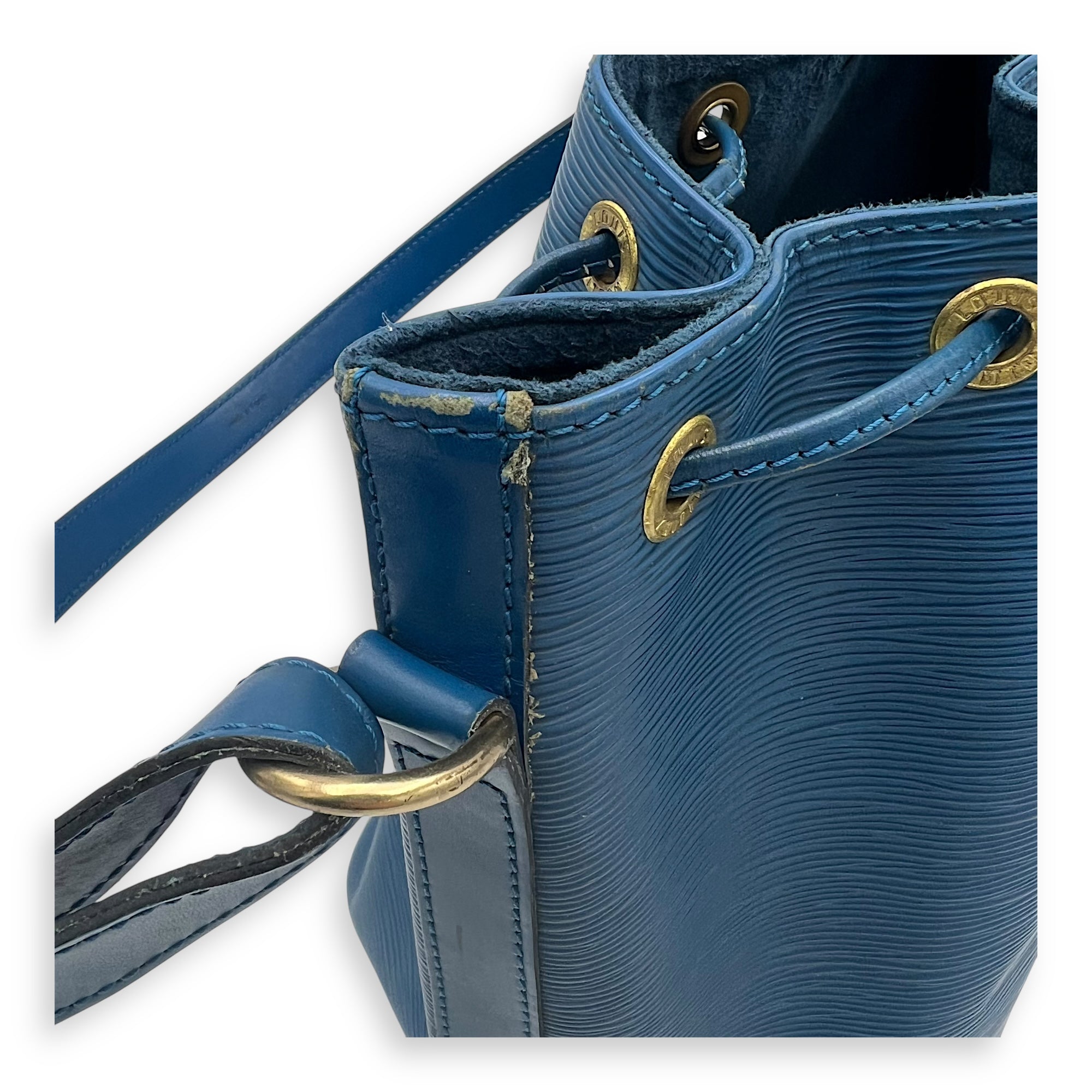 Louis Vuitton Noe Bucket Bag Blue in Epi Leather, Gold hardware_12