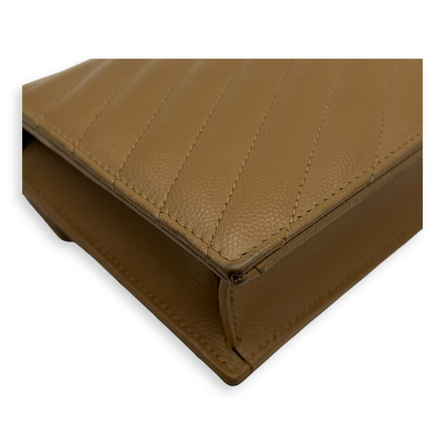 Saint Laurent Cassandre Wallet On Chain Beige in Calfskin, Gold hardware_13