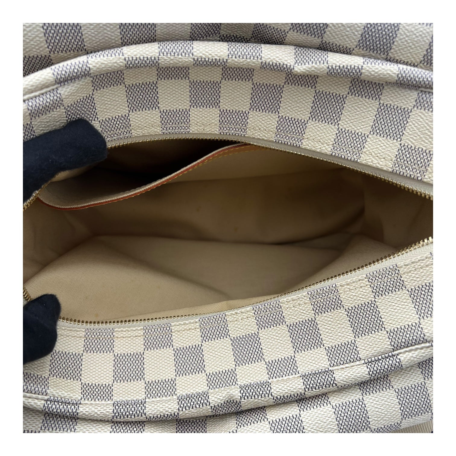 Louis Vuitton Naviglio Crossbody Bag Damier Azur in Coated Canvas, Enamel hardware_6