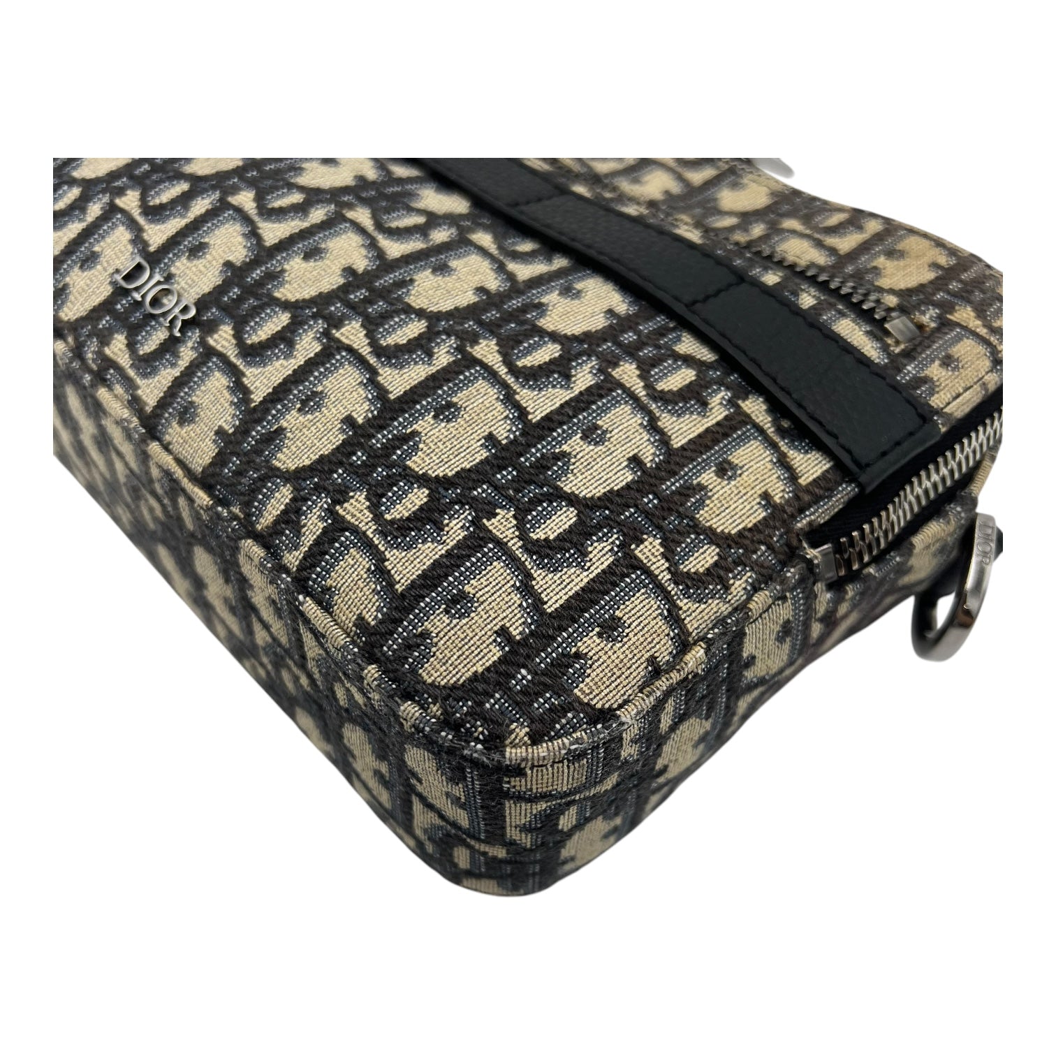 Christian Dior Safari Crossbody Bag Blue in Jacquard, Silver hardware_9