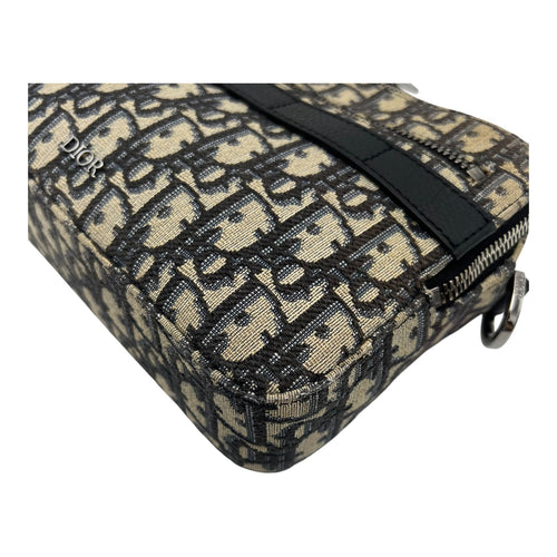 Christian Dior Safari Crossbody Bag Blue in Jacquard, Silver hardware_9