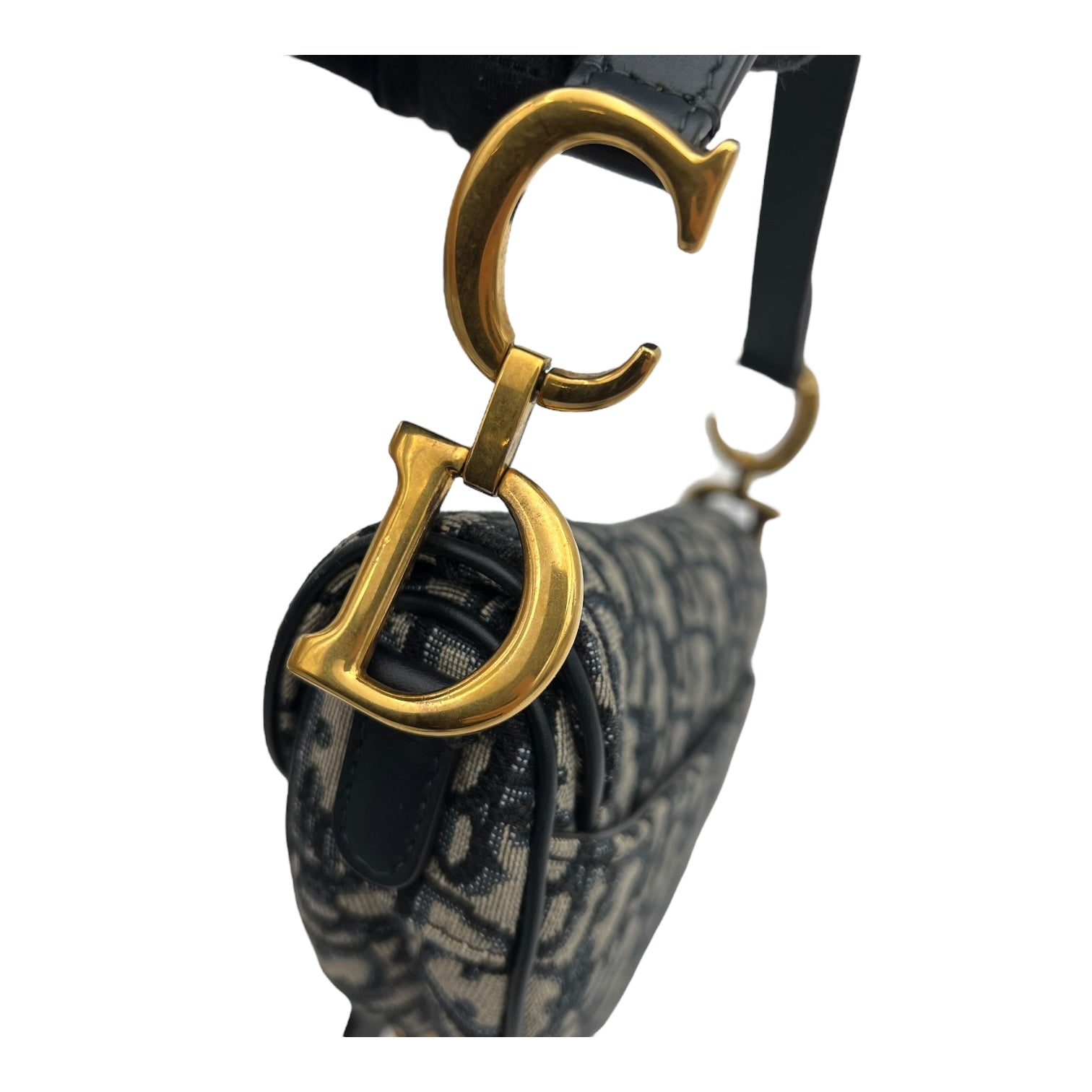 Christian Dior Saddle Top Handle Bag Blue in Jacquard, Gold hardware_8