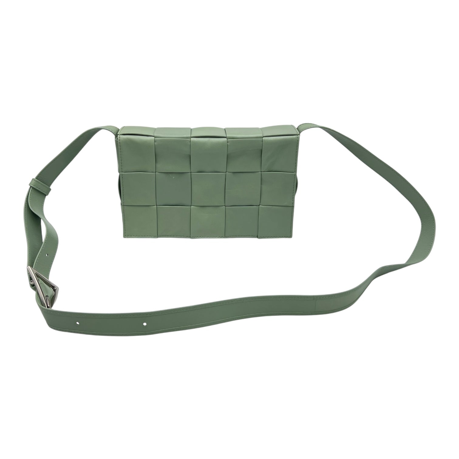 Bottega Veneta Cassette Crossbody Bag Green in Calfskin, Silver hardware_10