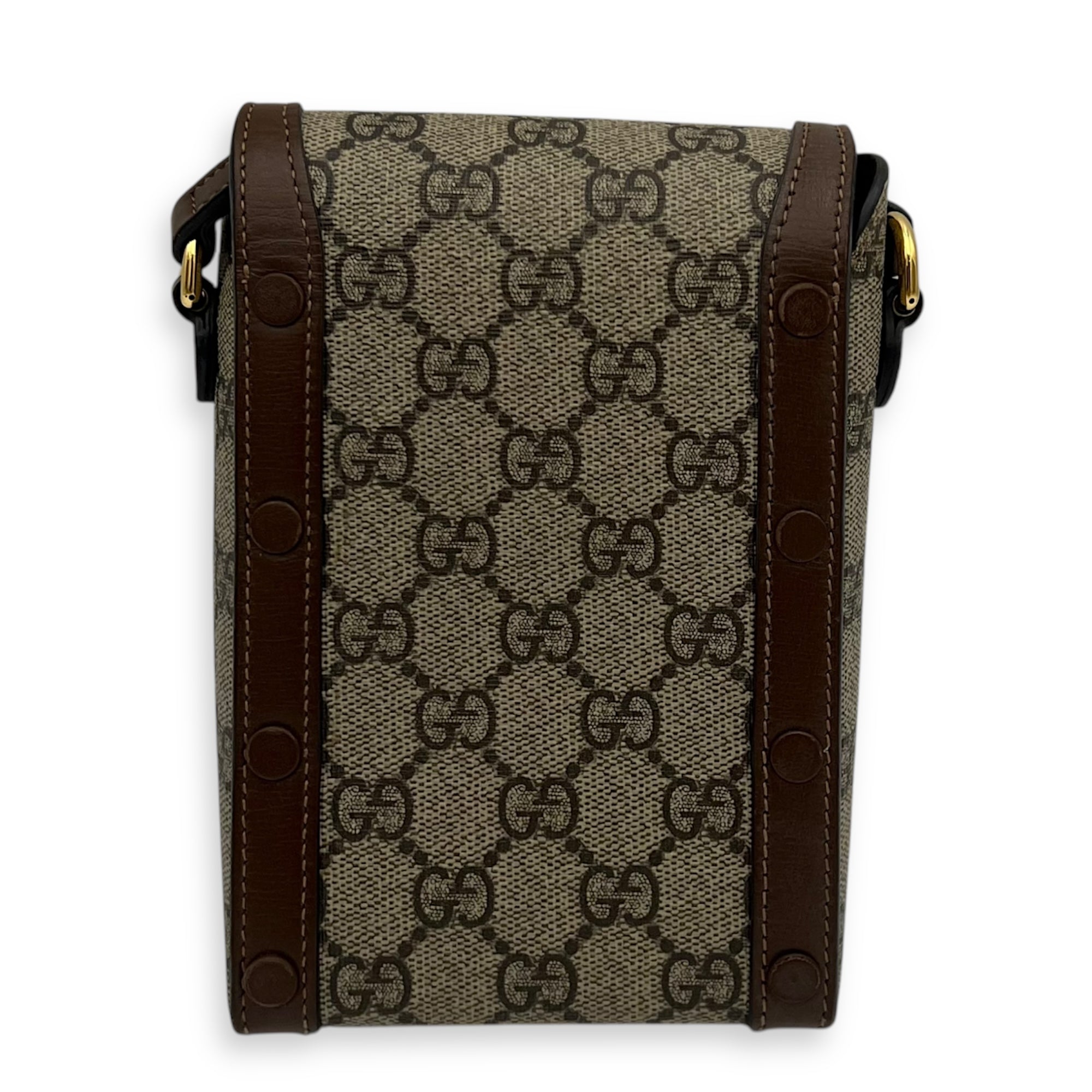 Gucci Horsebit 1955 Shoulder Bag Brown in Monogram Coated Canvas, Gold hardware_2